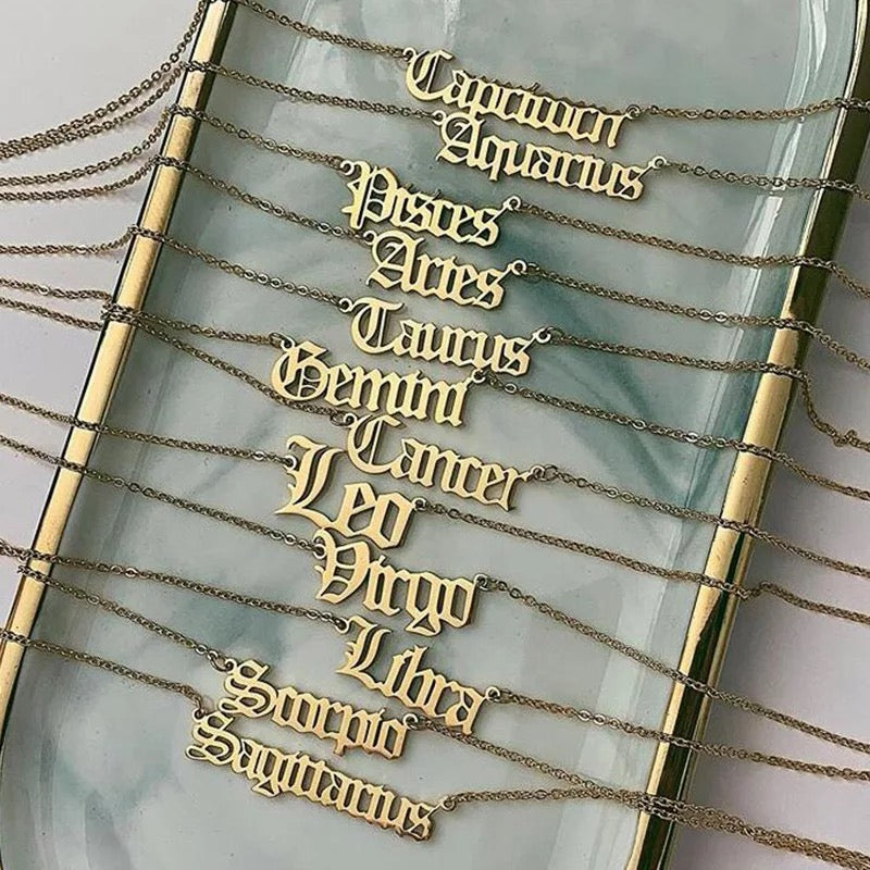 Old English Letter Zodiac Necklaces