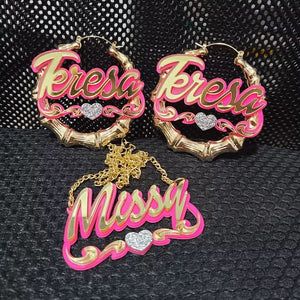 Custom Bamboo Hoop Earrings and Necklace