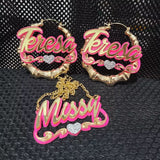 Custom Bamboo Hoop Earrings and Necklace